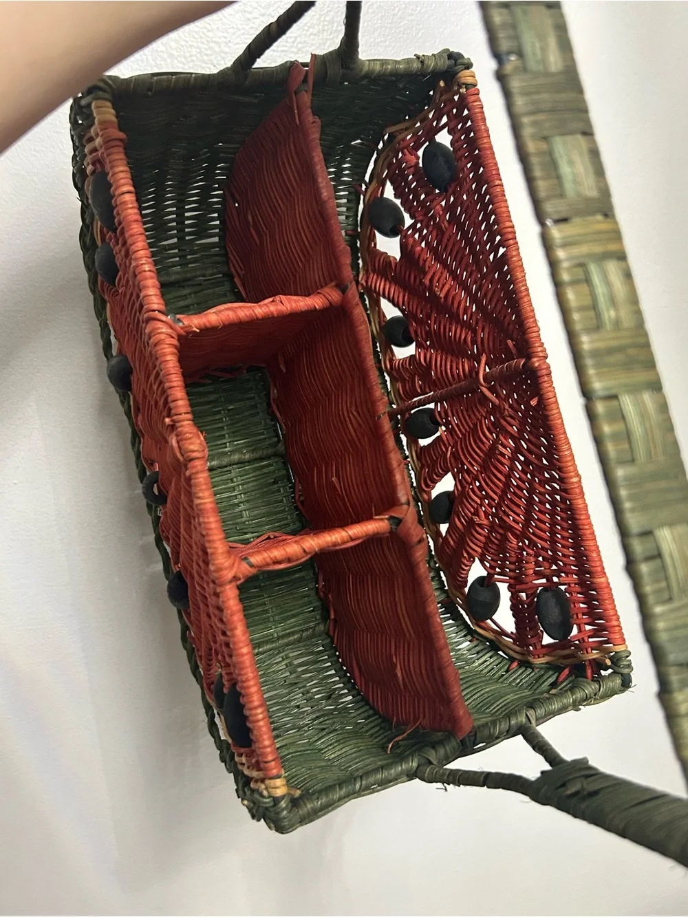 Vintage Wicker Watermelon Caddy Utensils Basket